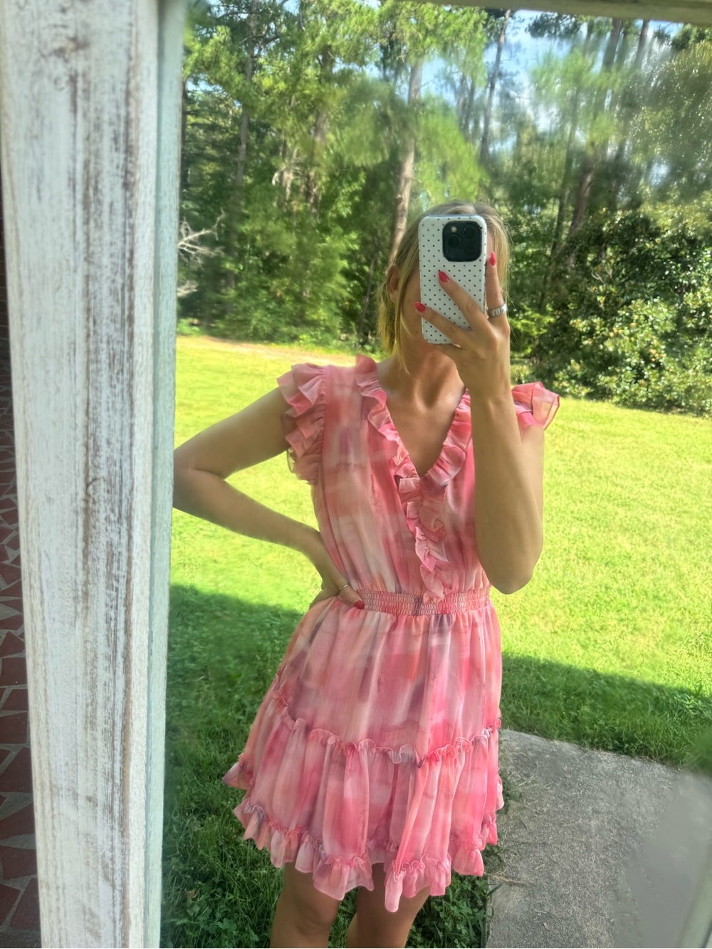 Pink Ruffle Tiered V-Neck Summer Dress